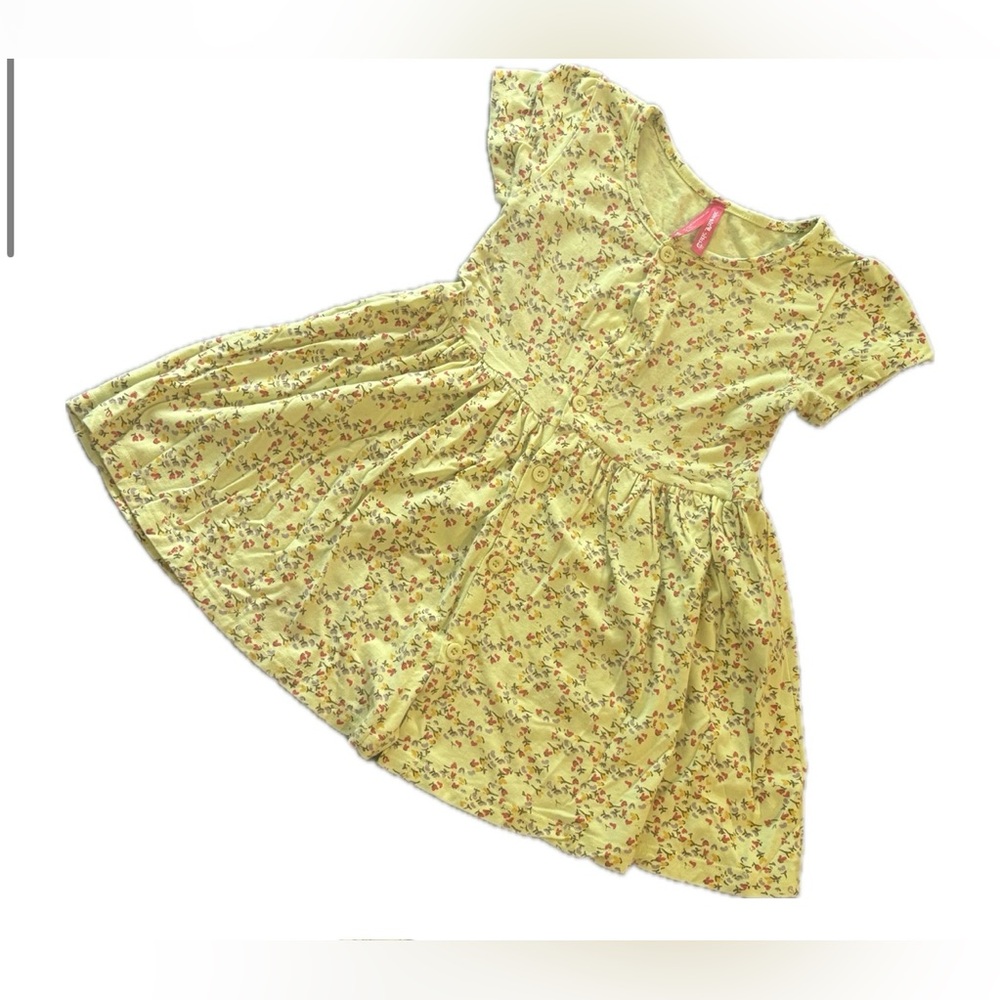 Cutie Patootie 3T Yellow Floral Dress – Soft 100% Cotton, Button Detail